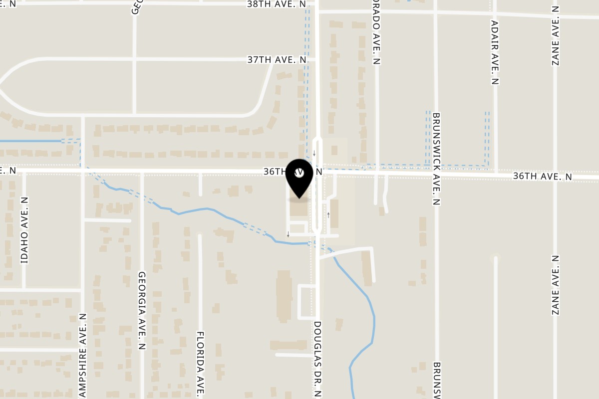 Map showing the location of Milton's on 3545 Douglas Dr N in Crystal